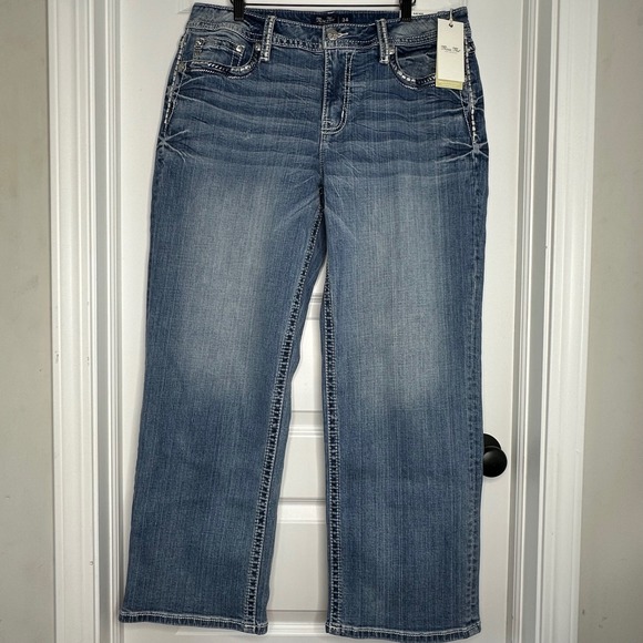 Miss Me Denim - Miss Me Mid Rise Slim Wide Jeans W34 L30 Y2K Bling Thick‎ Stitch Bootcut NWT